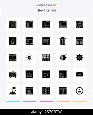 Creative User Interface 25 Glyph Solid Black icon pack  Such As profile. communication. sidebar.. slider Stock Vector