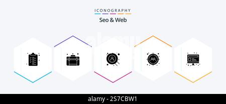Seo and Web 25 Glyph icon pack including webpage. seo. search. computer. target Stock Vector