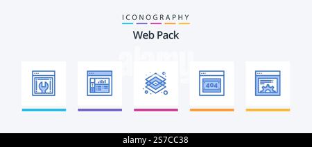 Web Pack Blue 5 Icon Pack Including web. design. design. server. error error page. Creative Icons Design Stock Vector