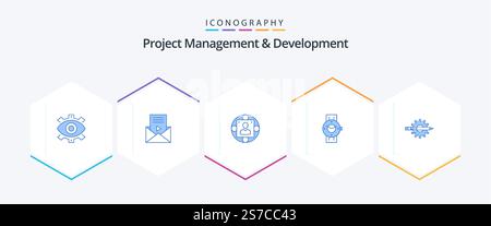 Project Management And Development 25 Blue icon pack including smart watch. production. message. modern. business Stock Vector