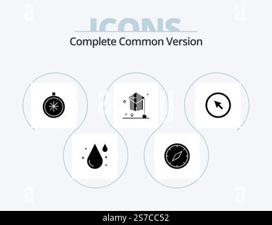 Complete Common Version Glyph Icon Pack 5 Icon Design. university. education. navigation. degree. open Stock Vector