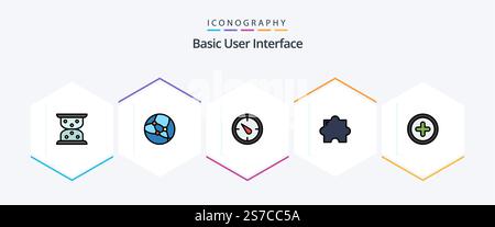 Basic 25 FilledLine icon pack including . . timer. ui. basic Stock Vector
