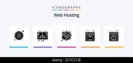 Web Hosting Glyph 5 Icon Pack Including hosting. web. firewall. service. hosting. Creative Icons Design Stock Vector