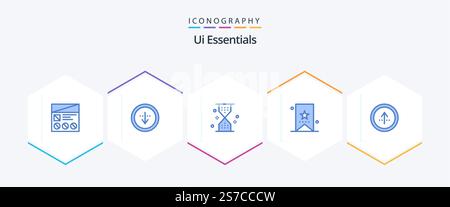 Ui Essentials 25 Blue icon pack including education. book. import. wait. timer Stock Vector