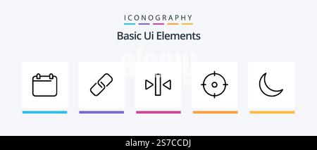 Basic Ui Elements Line 5 Icon Pack Including sleep . moon. image. year. day. Creative Icons Design Stock Vector