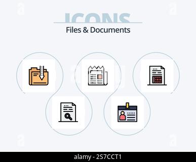 Files And Documents Line Filled Icon Pack 5 Icon Design. document. data. payment. file. database Stock Vector