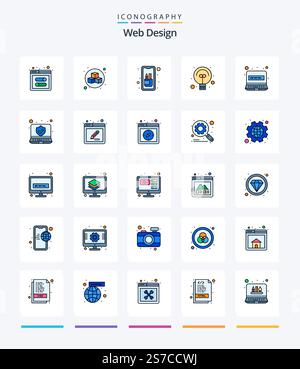 Creative Web Design 25 Line FIlled icon pack  Such As internet. computer. design. web. design Stock Vector