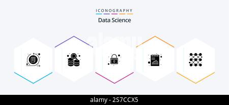 Data Science 25 Glyph icon pack including chart. chart. protection. graph. analytics Stock Vector