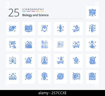 Biology 25 Blue Color icon pack including gmo. hydrogen. flower. formula. root Stock Vector