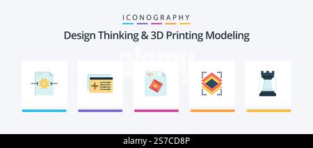 Design Thinking And D Printing Modeling Flat 5 Icon Pack Including king. entertainment. file. server. object. Creative Icons Design Stock Vector