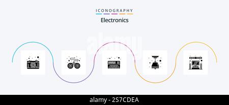 Electronics Glyph 5 Icon Pack Including . system. electronic. home. light bulb Stock Vector
