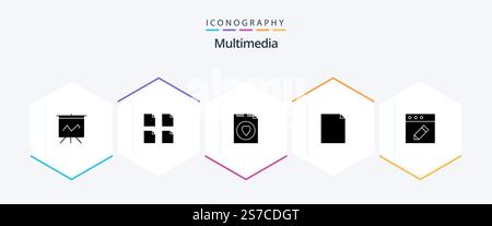 Multimedia 25 Glyph icon pack including . . file. mac. app Stock Vector