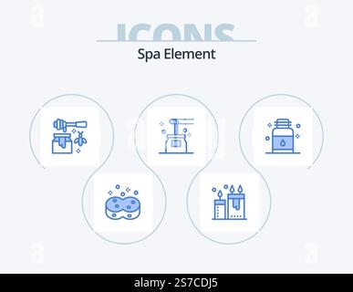 Spa Element Blue Icon Pack 5 Icon Design. yoga. oil. spa. honey. sweet Stock Vector
