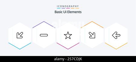 Basic Ui Elements 25 Line icon pack including point back. arrows. bookmark. arrow. down Stock Vector