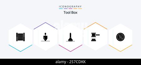 Tools 25 Glyph icon pack including . preferences. toilet. options. justice Stock Vector