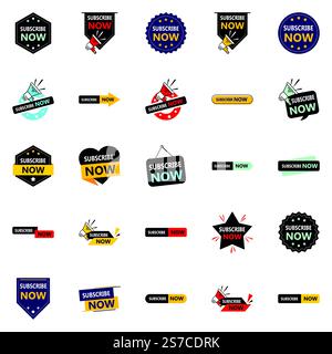 Make Your Designs Pop with Subscribe Now 25 Engaging Vector Banners Stock Vector