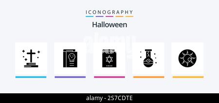 Halloween Glyph 5 Icon Pack Including flask. bottle. halloween. magician. magic. Creative Icons Design Stock Vector