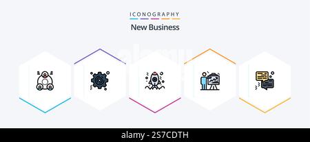 New Business 25 FilledLine icon pack including chat. graph. coding. efforts. business Stock Vector