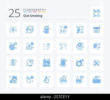 Quit Smoking 25 Blue Color icon pack including unhealthy. addiction. trash. short breath. nose Stock Vector
