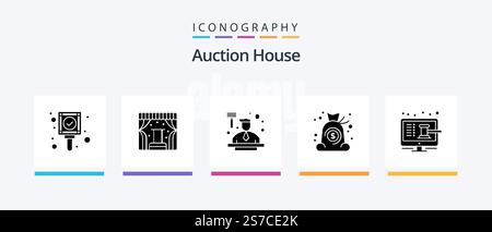 Auction Glyph 5 Icon Pack Including auction. finance. auction. money. bag. Creative Icons Design Stock Vector