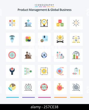 Creative Product Managment And Global Business 25 Flat icon pack  Such As stock. industry stock. product. industry. generation Stock Vector