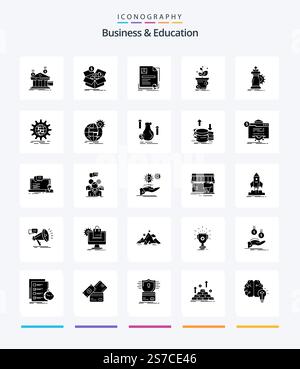 Creative Business And Education 25 Glyph Solid Black icon pack  Such As pot. dollar. money. certificate. business Stock Vector