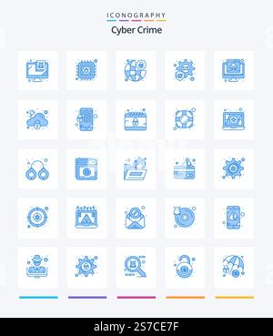 Creative Cyber Crime 25 Blue icon pack  Such As cyber. computer. global protection. . Stock Vector