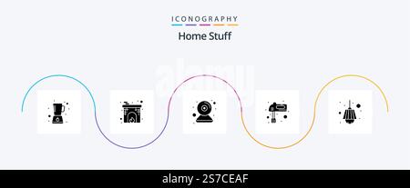 Home Stuff Glyph 5 Icon Pack Including home. cam. mixer. hand Stock Vector
