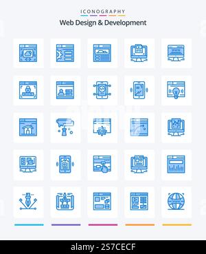 Creative Web Design And Development 25 Blue icon pack  Such As web design. board. web page. billboard. website Stock Vector