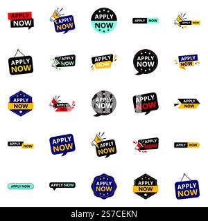 Promote Your Opportunities in Style with Our Pack of 25 Apply Now Banners Stock Vector