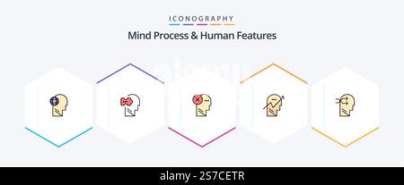 Mind Process And Human Features 25 FilledLine icon pack including chart. thinking. solving. mind. human Stock Vector
