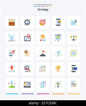 Creative Strategy 25 Flat icon pack  Such As meter. mobile. business solution. business. creative Stock Vector