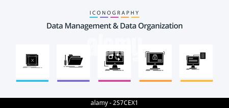 Data Management And Data Organization Glyph 5 Icon Pack Including safe. secure. resource. sync. application. Creative Icons Design Stock Vector