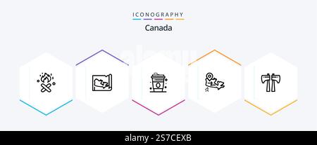 Canada 25 Line icon pack including . . canada. wood saw. ax Stock Vector