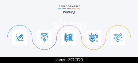Printing Blue 5 Icon Pack Including . dropper. magazine. color. palette Stock Vector