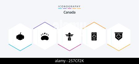 Canada 25 Glyph icon pack including tag. canada. zoology. cell. canada Stock Vector