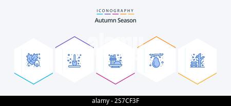Autumn 25 Blue icon pack including fall. pear. cinnamon. fruit. autumn Stock Vector