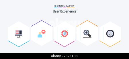 User Experience 25 Flat icon pack including . down. cog. arrow. plus Stock Vector