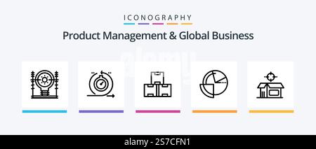 Product Managment And Global Business Line 5 Icon Pack Including performance. -management. generation. produc. implementation. Creative Icons Design Stock Vector
