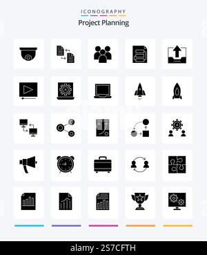 Creative Project Planing 25 Glyph Solid Black icon pack  Such As tactic. planning. employee. file. team Stock Vector