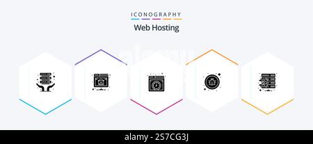 Web Hosting 25 Glyph icon pack including maintenance. admin. hosting. virus. fixing Stock Vector