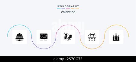 Valentine Glyph 5 Icon Pack Including love. love. music. day. valentine Stock Vector