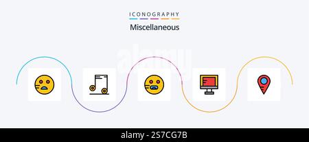 Miscellaneous Line Filled Flat 5 Icon Pack Including . location. hungry. map. study Stock Vector
