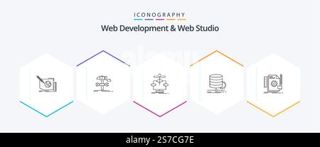 Web Development And Web Studio 25 Line icon pack including develop. creative. repair. flow. data Stock Vector