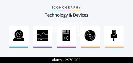 Devices Glyph 5 Icon Pack Including hardware. devices. products. technology. ipod. Creative Icons Design Stock Vector