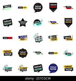 Maximize the effectiveness of your next marketing campaign with the Upload Now Vector Bundle 25 Eye catching designs Included Stock Vector