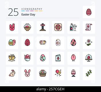 Easter 25 Line Filled icon pack including easter. glass. christian. wine. easter Stock Vector