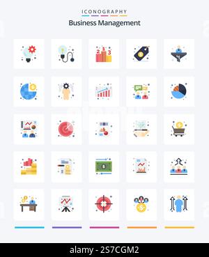 Creative Business Management 25 Flat icon pack  Such As filter. business. position. tag. management Stock Vector