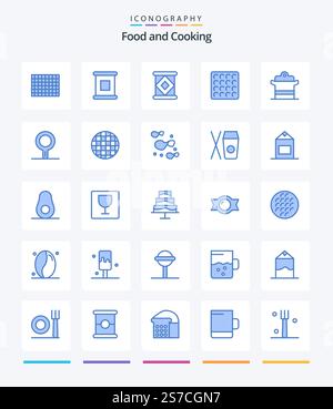 Creative Food 25 Blue icon pack  Such As kitchen. pan. milk. kitchen. cooker Stock Vector
