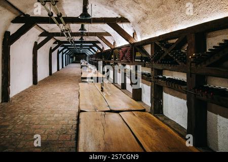 Wine tasting area at the Khareba Winey, reknown for it's underground tunnel used as cellar in Kvareli, Kakheri (Georgia) Stock Photo